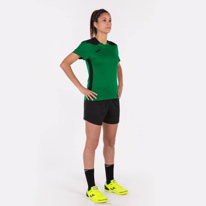 Joma 82P4R2470 أخضر أسود بطولة قميص قصير الأكمام سادسا نحيف