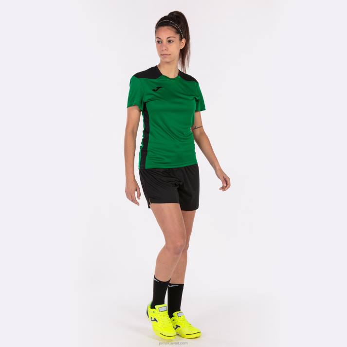 Joma 82P4R2470 أخضر أسود بطولة قميص قصير الأكمام سادسا نحيف