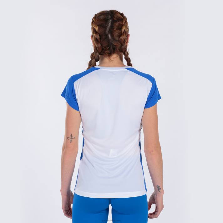 Joma 82P4R2488 أبيض أزرق ملكي قميص قصير الأكمام سجل الثاني نحيف