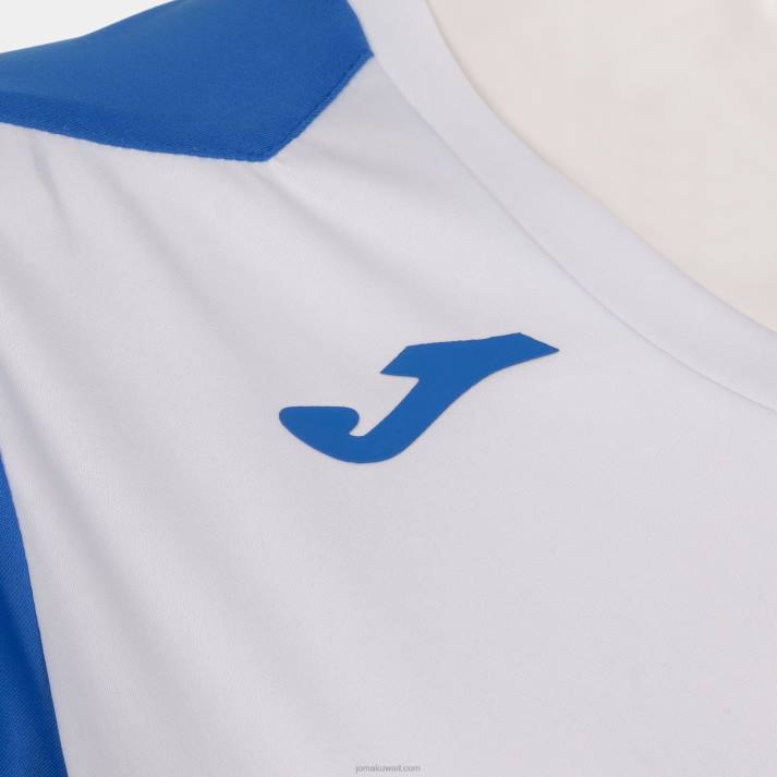 Joma 82P4R2488 أبيض أزرق ملكي قميص قصير الأكمام سجل الثاني نحيف