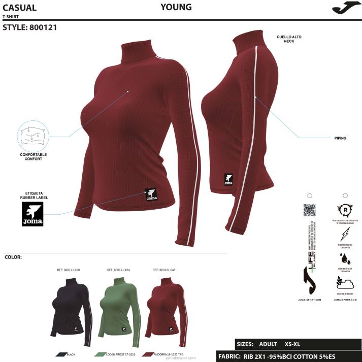 Joma 82P4R2505 بورجوندي قميص بأكمام طويلة دافني نحيف