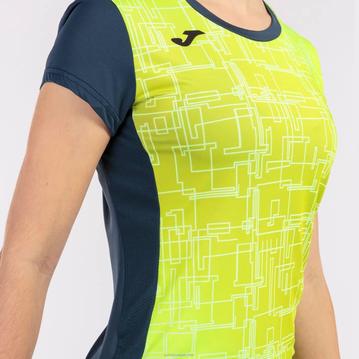 Joma 82P4R2581 الأزرق الداكن أصفر فلوري قميص قصير الأكمام النخبة الثامن نحيف