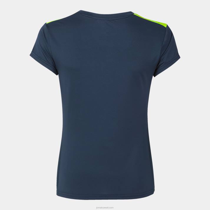 Joma 82P4R2581 الأزرق الداكن أصفر فلوري قميص قصير الأكمام النخبة الثامن نحيف