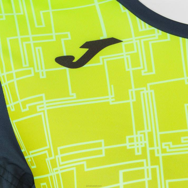 Joma 82P4R2581 الأزرق الداكن أصفر فلوري قميص قصير الأكمام النخبة الثامن نحيف