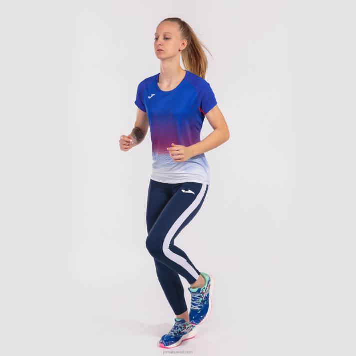 Joma 82P4R2599 أزرق ملكي أبيض أحمر قميص قصير الأكمام النخبة السابع نحيف