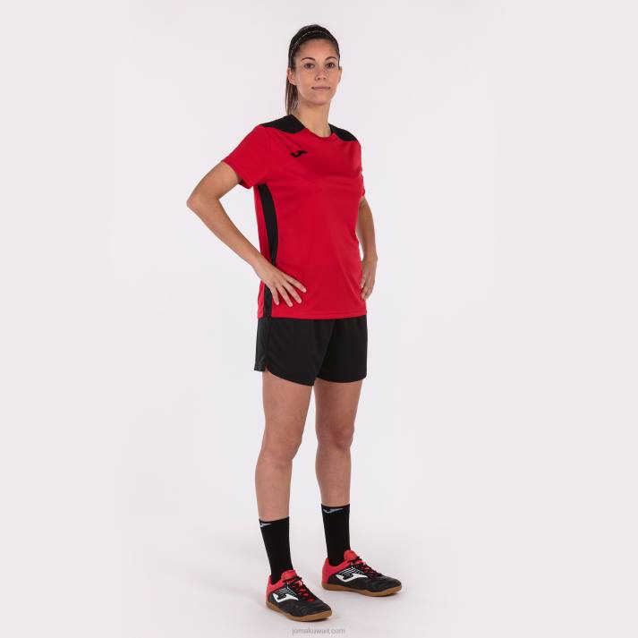 Joma 82P4R2626 أحمر أسود بطولة قميص قصير الأكمام سادسا نحيف