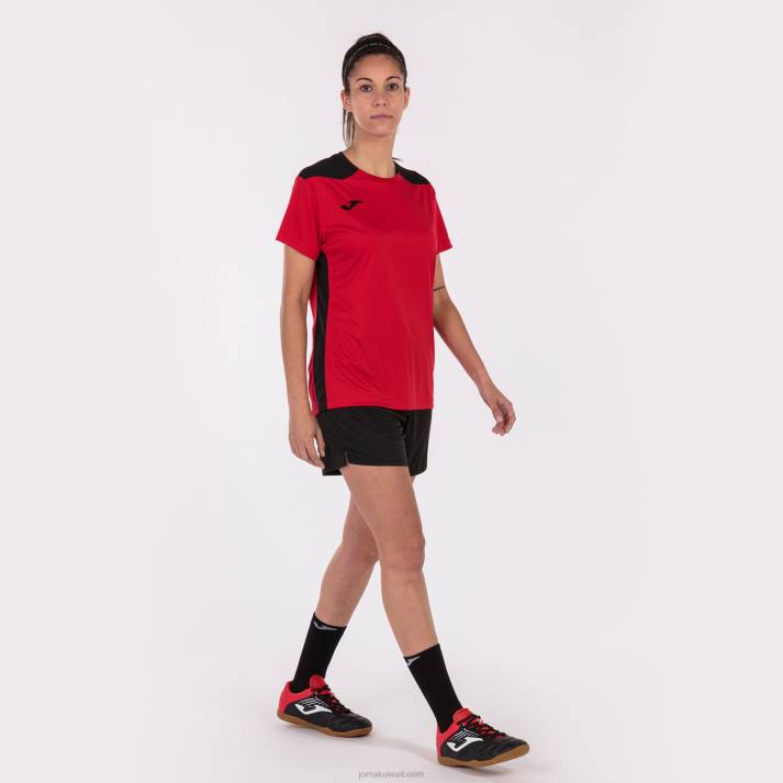 Joma 82P4R2626 أحمر أسود بطولة قميص قصير الأكمام سادسا نحيف