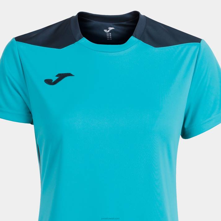 Joma 82P4R2659 الفلورسنت الفيروز الأزرق الداكن بطولة قميص قصير الأكمام سادسا نحيف