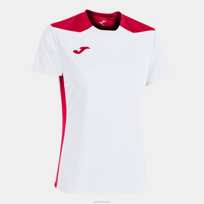 Joma 82P4R2660 أبيض أحمر بطولة قميص قصير الأكمام سادسا نحيف