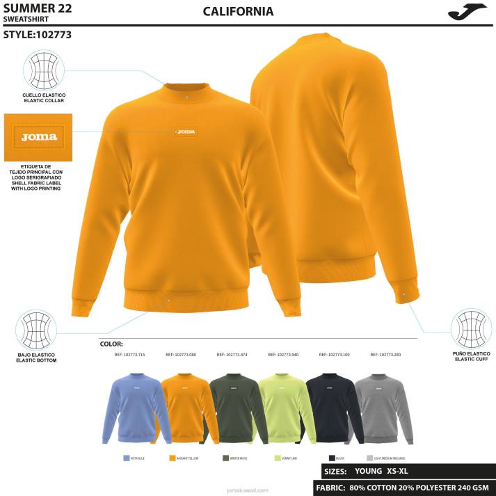 Joma 82P4R2859 أزرق قميص من النوع الثقيل كاليفورنيا رجال