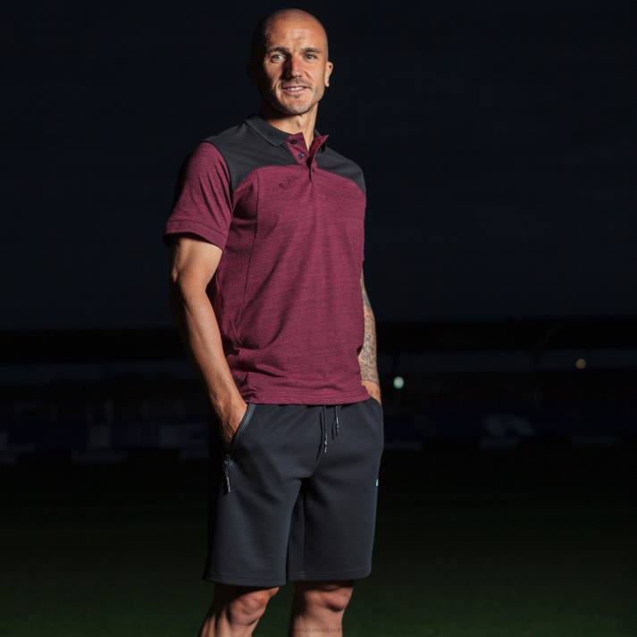 Joma 82P4R2947 بورجوندي أسود قميص بولو قصير الأكمام الفائز الثاني رجال