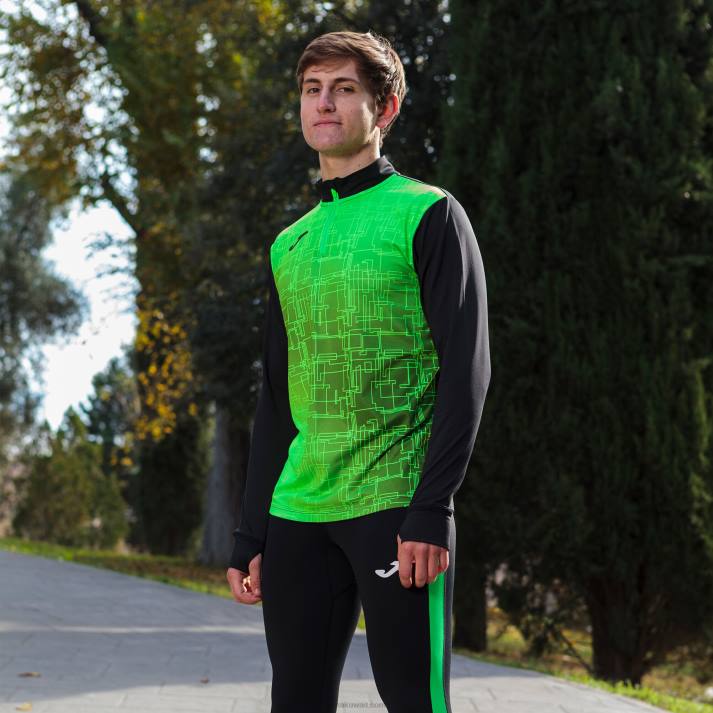Joma 82P4R3025 أسود أخضر نيون قميص من النوع الثقيل النخبة الثامن رجال