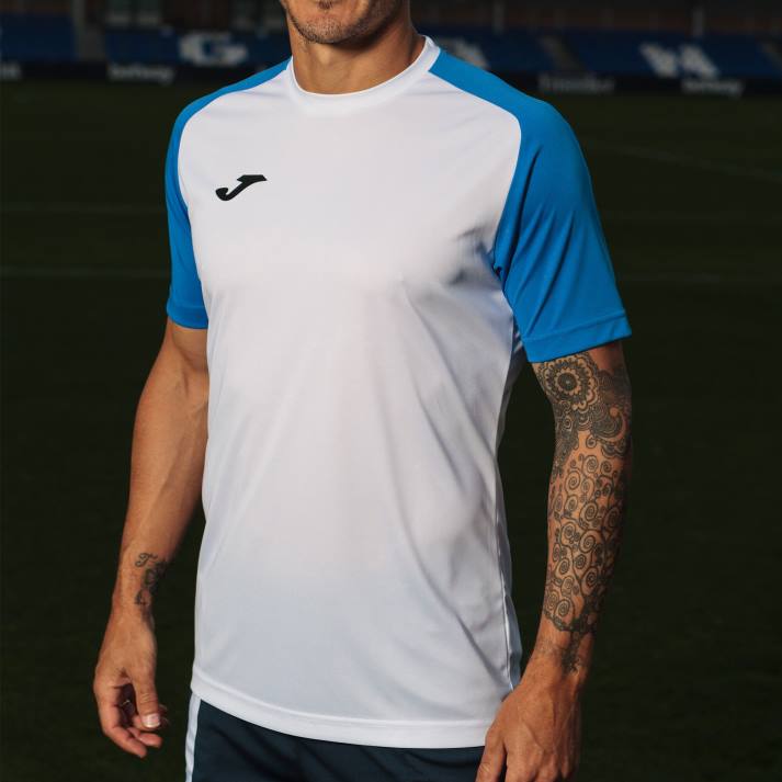 Joma 82P4R3095 أبيض أزرق ملكي قميص بأكمام قصيرة أكاديمية رابعا رجال