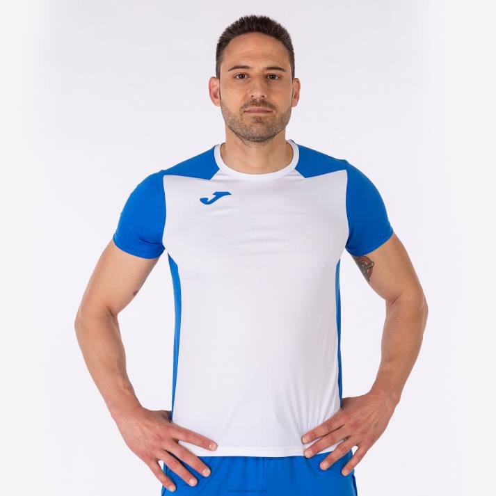 Joma 82P4R3112 أبيض أزرق ملكي قميص قصير الأكمام سجل الثاني رجال