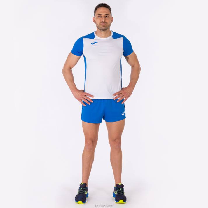 Joma 82P4R3112 أبيض أزرق ملكي قميص قصير الأكمام سجل الثاني رجال