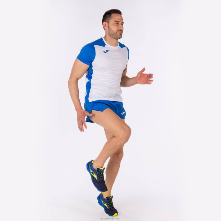 Joma 82P4R3112 أبيض أزرق ملكي قميص قصير الأكمام سجل الثاني رجال