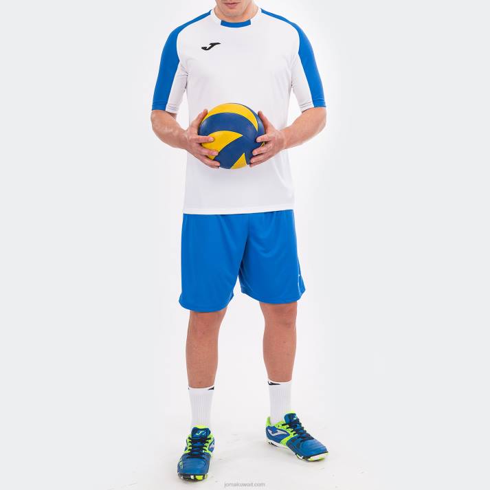 Joma 82P4R3276 أبيض أزرق ملكي قميص قصير الأكمام أساسي رجال