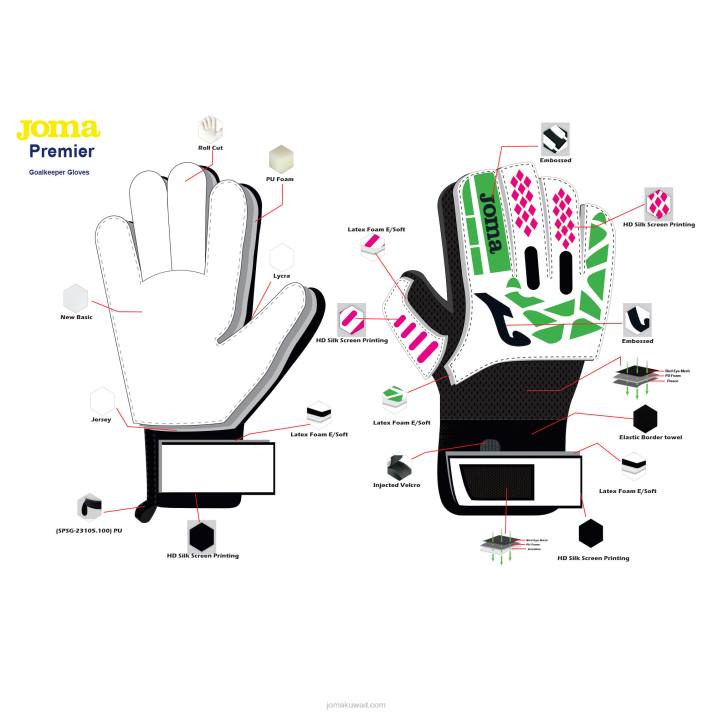 Joma 82P4R3451 أسود أخضر قفازات حارس مرمى كرة القدم الممتازة