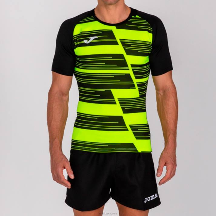 Joma 82P4R3465 أصفر مسود قميص بأكمام قصيرة هاكا رجال