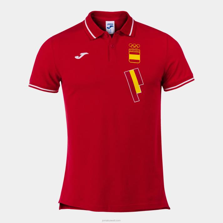 Joma 82P4R3484 احمر ابيض قميص بولو قصير الأكمام اللجنة الأولمبية الترفيهية الإسبانية