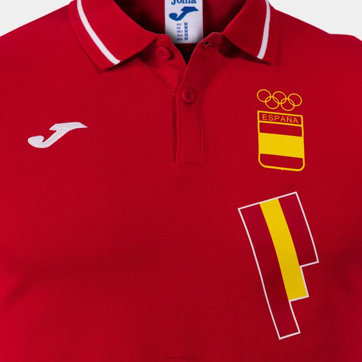 Joma 82P4R3484 احمر ابيض قميص بولو قصير الأكمام اللجنة الأولمبية الترفيهية الإسبانية