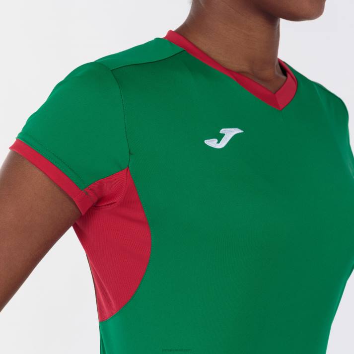 Joma 82P4R3589 أخضر أحمر قميص بطولة قصيرة الأكمام الرابع نحيف
