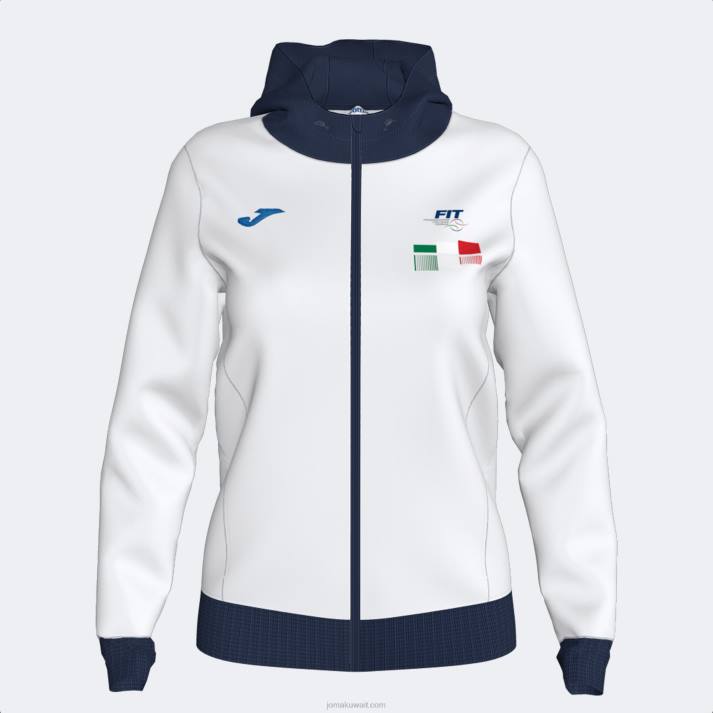 Joma 82P4R3624 أبيض الاتحاد الإيطالي للتنس سترة مقنعين نحيف