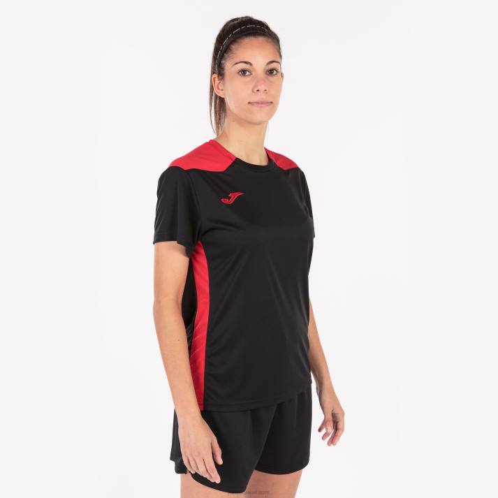 Joma 82P4R3648 أسود أحمر بطولة قميص قصير الأكمام سادسا نحيف