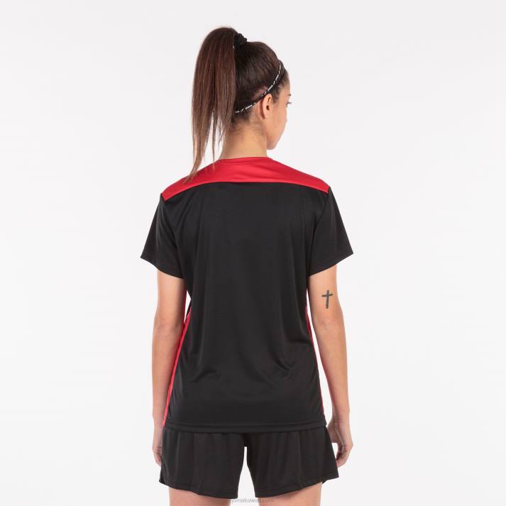 Joma 82P4R3648 أسود أحمر بطولة قميص قصير الأكمام سادسا نحيف