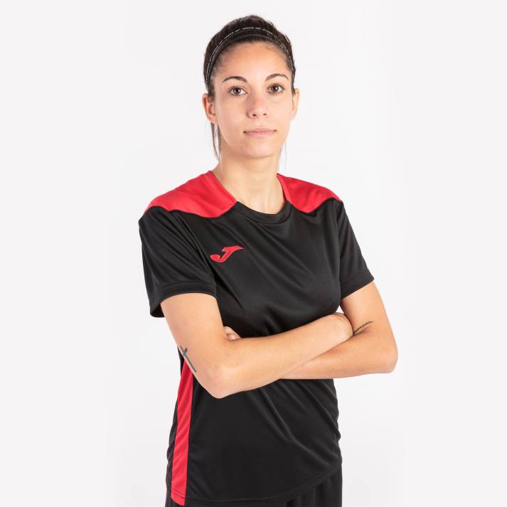 Joma 82P4R3648 أسود أحمر بطولة قميص قصير الأكمام سادسا نحيف