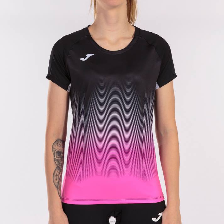 Joma 82P4R3663 أسود أبيض وردي فلوري قميص قصير الأكمام النخبة السابع نحيف