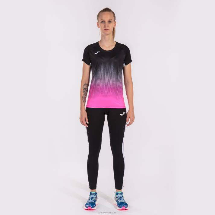 Joma 82P4R3663 أسود أبيض وردي فلوري قميص قصير الأكمام النخبة السابع نحيف