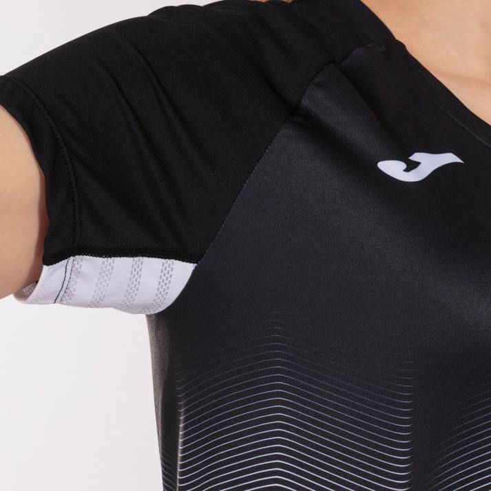 Joma 82P4R3663 أسود أبيض وردي فلوري قميص قصير الأكمام النخبة السابع نحيف