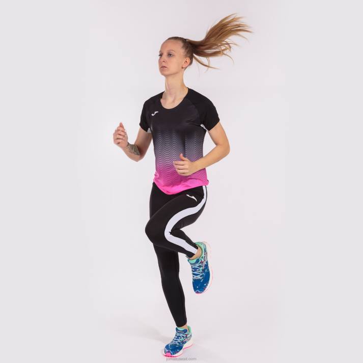 Joma 82P4R3663 أسود أبيض وردي فلوري قميص قصير الأكمام النخبة السابع نحيف