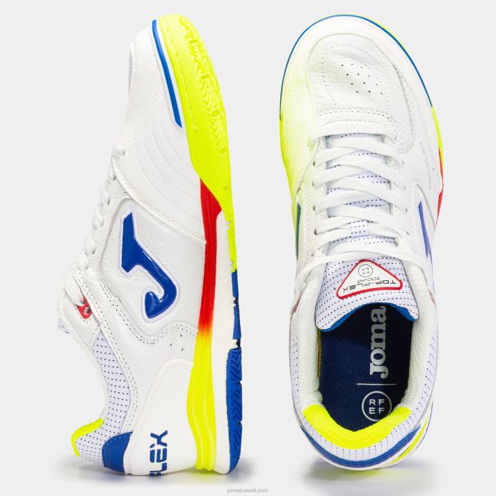 Joma 82P4R3710 أبيض أصفر فلوري أحذية كرة الصالات أعلى فليكس انتعاش 22 اختيار داخل الصالات الإسبانية