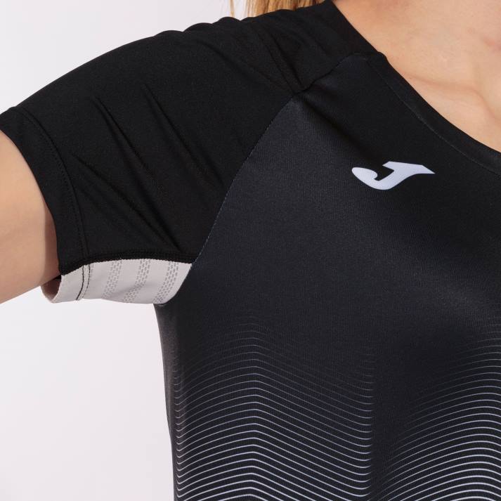 Joma 82P4R3789 أسود أبيض رمادي قميص قصير الأكمام النخبة السابع نحيف