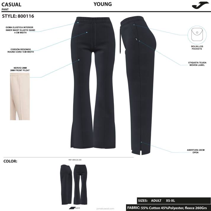 Joma 82P4R3878 أسود لونغز السراويل دافني نحيف