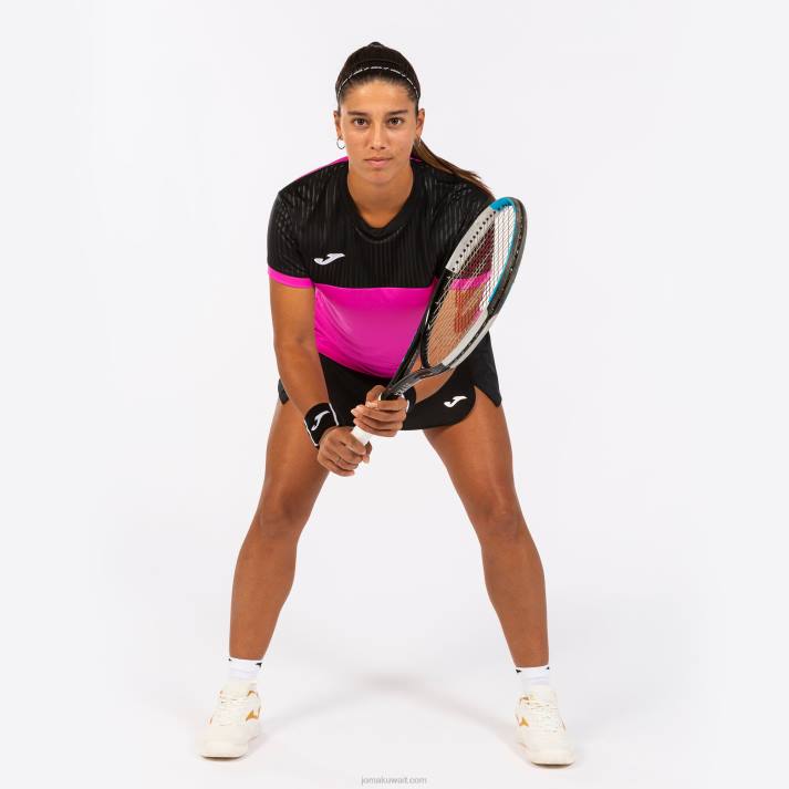 Joma 82P4R3909 نيون وردي أسود قميص قصير الأكمام مونتريال نحيف