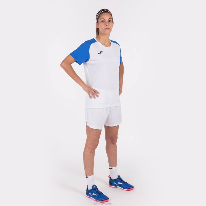 Joma 82P4R3951 أبيض أزرق ملكي قميص بأكمام قصيرة أكاديمية رابعا نحيف