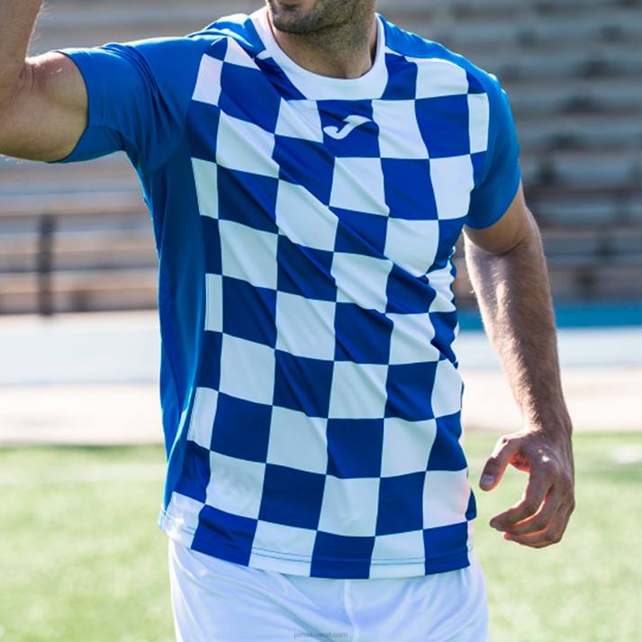 Joma 82P4R4146 أزرق ملكي أبيض قميص بأكمام قصيرة العلم الثاني رجال