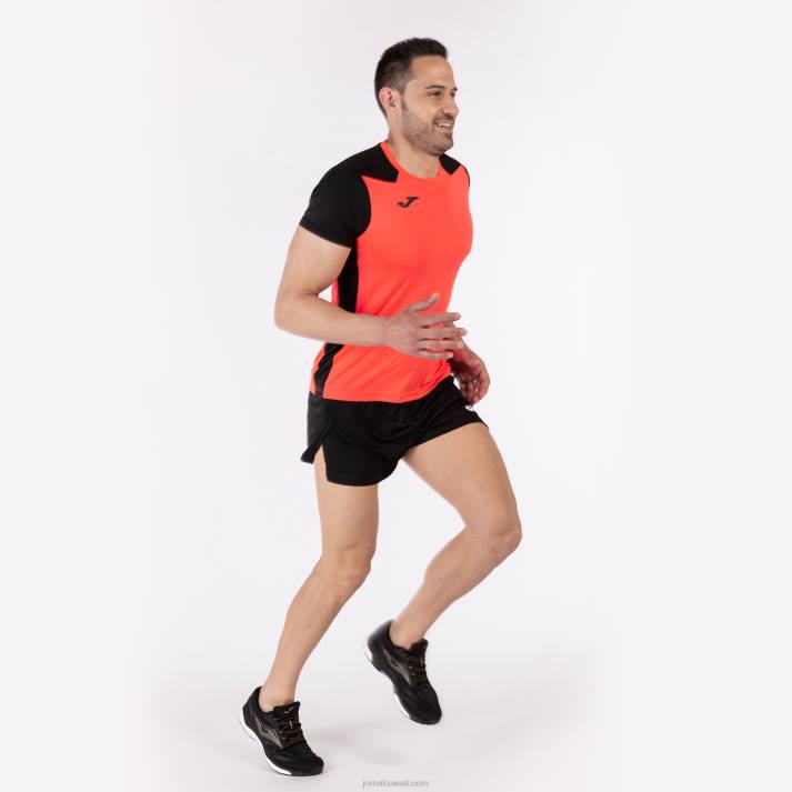 Joma 82P4R4178 نيون المرجان الأسود قميص قصير الأكمام سجل الثاني رجال