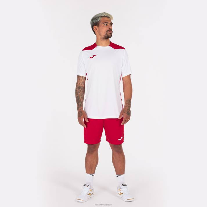 Joma 82P4R4183 أبيض أحمر بطولة قميص قصير الأكمام سادسا رجال