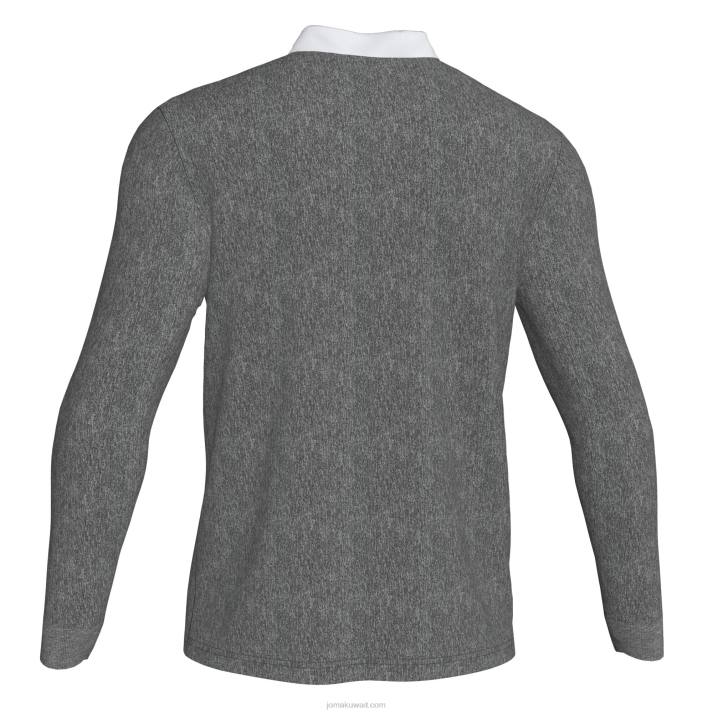 Joma 82P4R4341 مزيج أسود رمادي قميص بولو طويل الأكمام الفائز الثاني رجال