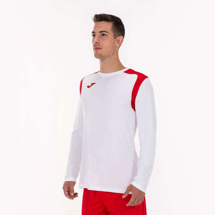 Joma 82P4R4394 أبيض أحمر بطولة القميص بأكمام طويلة v رجال
