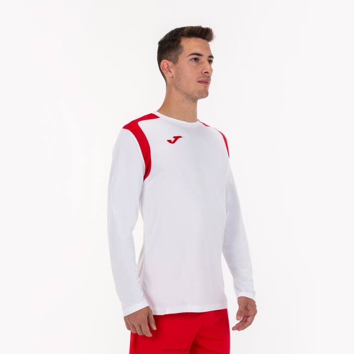 Joma 82P4R4394 أبيض أحمر بطولة القميص بأكمام طويلة v رجال