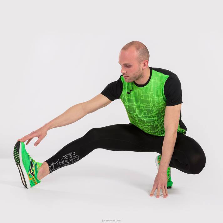 Joma 82P4R4661 أسود أخضر نيون قميص قصير الأكمام النخبة الثامن رجال