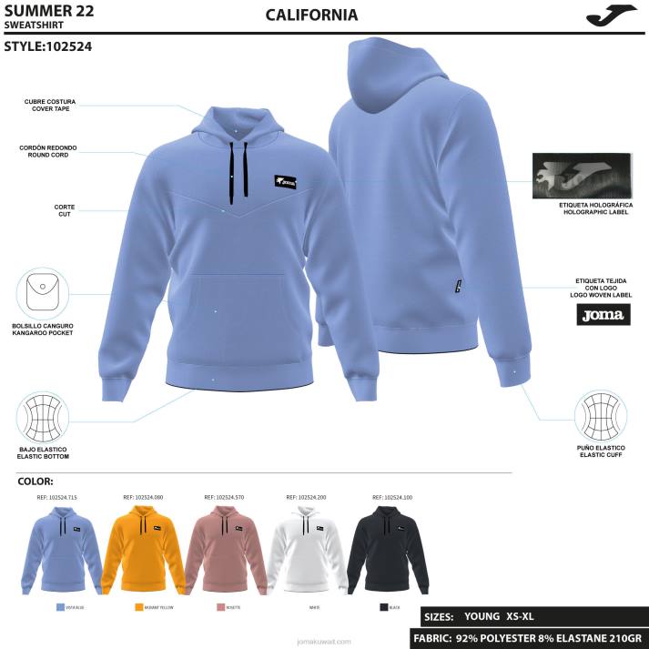 Joma 82P4R4696 أسود سترة مقنعين كاليفورنيا رجال