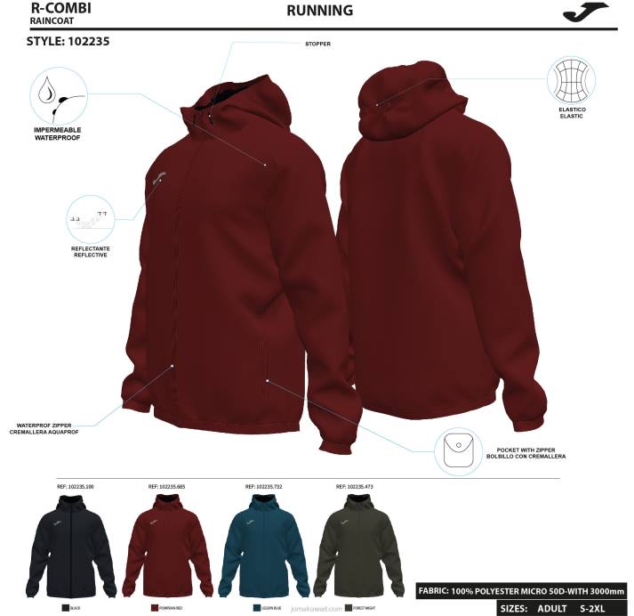 Joma 82P4R476 بورجوندي Rainjacket النخبة الثامن رجال