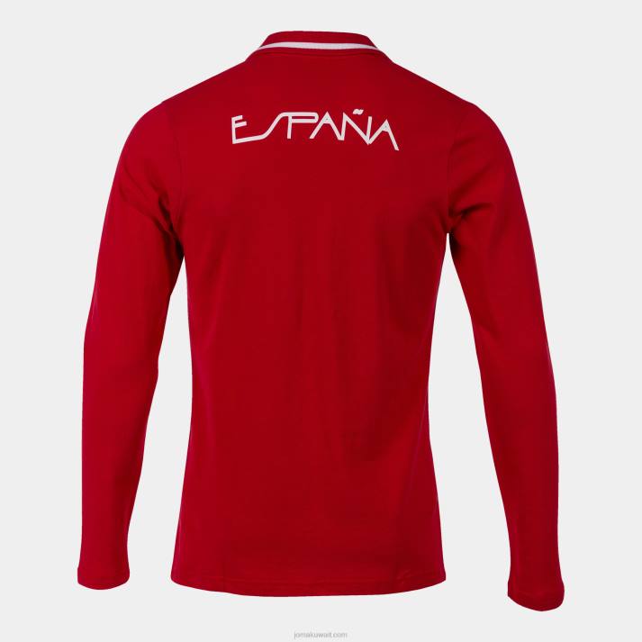 Joma 82P4R631 احمر ابيض قميص بولو كم طويل ترفيهي اللجنة الأولمبية الإسبانية