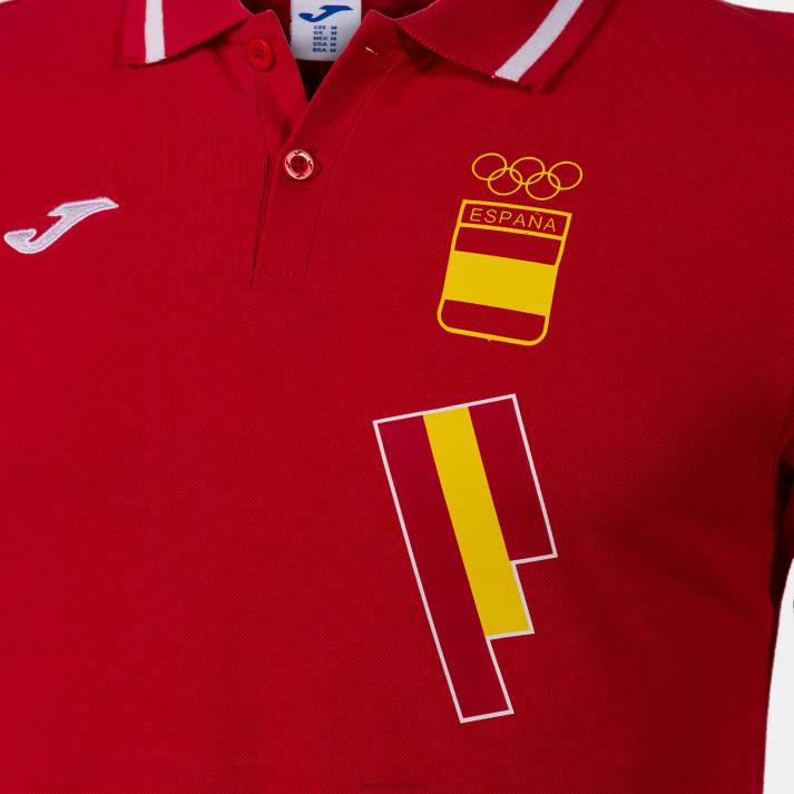 Joma 82P4R631 احمر ابيض قميص بولو كم طويل ترفيهي اللجنة الأولمبية الإسبانية